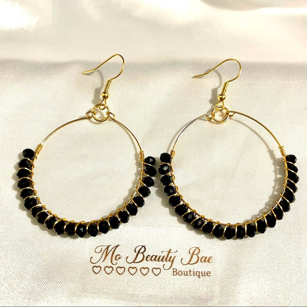 Beaded Black Hoop Earrings